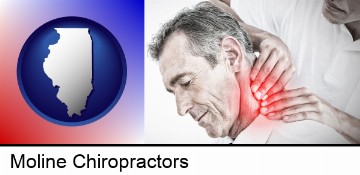 male chiropractor massaging the neck of a patient in Moline, IL