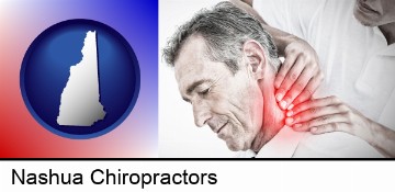 male chiropractor massaging the neck of a patient in Nashua, NH
