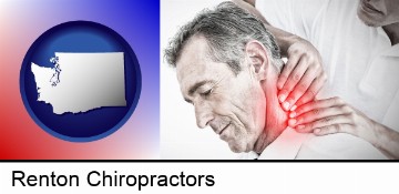 male chiropractor massaging the neck of a patient in Renton, WA