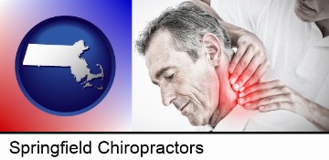 male chiropractor massaging the neck of a patient in Springfield, MA