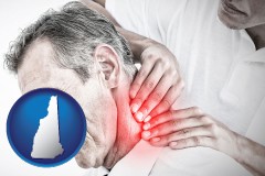 new-hampshire map icon and male chiropractor massaging the neck of a patient