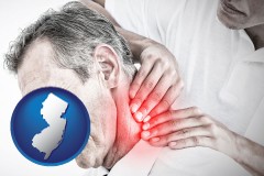 new-jersey map icon and male chiropractor massaging the neck of a patient