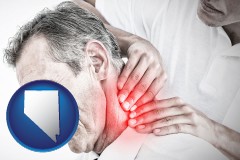 nevada map icon and male chiropractor massaging the neck of a patient