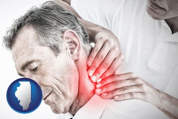 male chiropractor massaging the neck of a patient - with Illinois icon