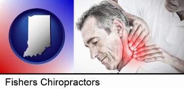 male chiropractor massaging the neck of a patient in Fishers, IN