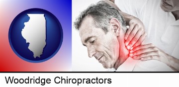 male chiropractor massaging the neck of a patient in Woodridge, IL